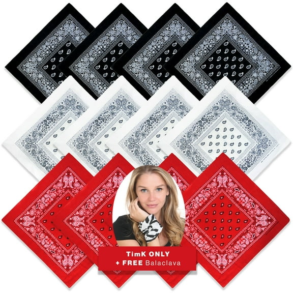 BASICO Bandana Face Covering | 100% Cotton Bandana Headband for Men Women (12pk)