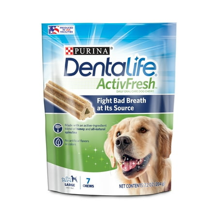 - Purina DentaLife Large Breed Dog Dental Chews; ActivFresh Daily Oral Care Large Chews - 7 ct. Pouch