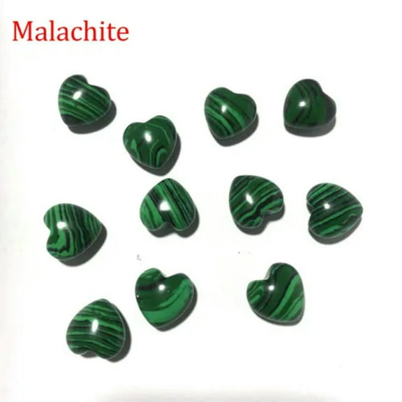 EOEMY 5Pcs Chakra Mini Heart Crystal Pocket Palm Worry Stones Natural Quartz Healing-Malachite-5Pcs (Random)