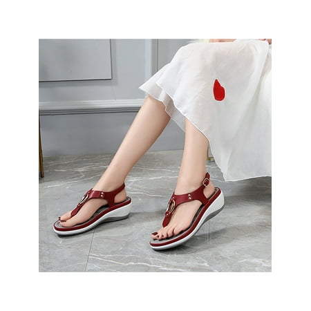 

Gomelly Womens Sandals Shoes Wedge Heel Casual Summer Slip On Mules Platform Flip Flops
