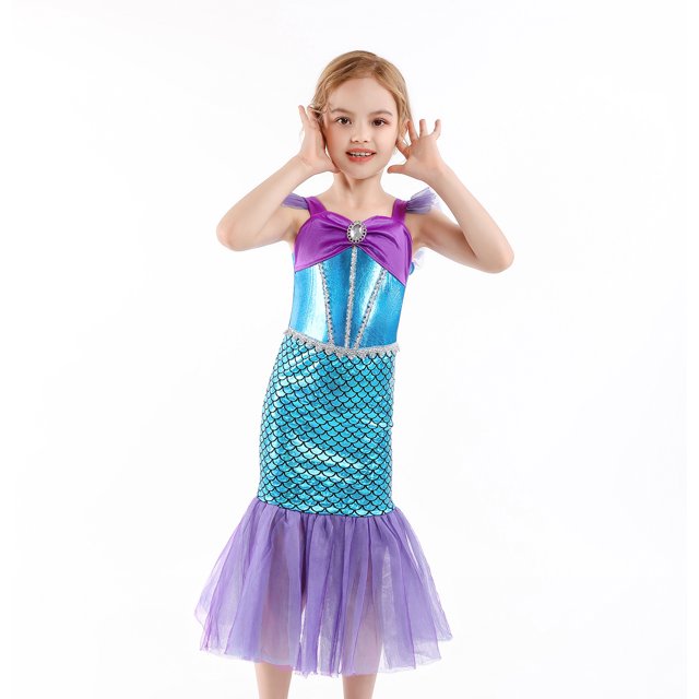 Vestido de princesa sirena, ropa infantil, vestido de bebé de primavera y verano para niñas, vestido de baile con cola de sirena