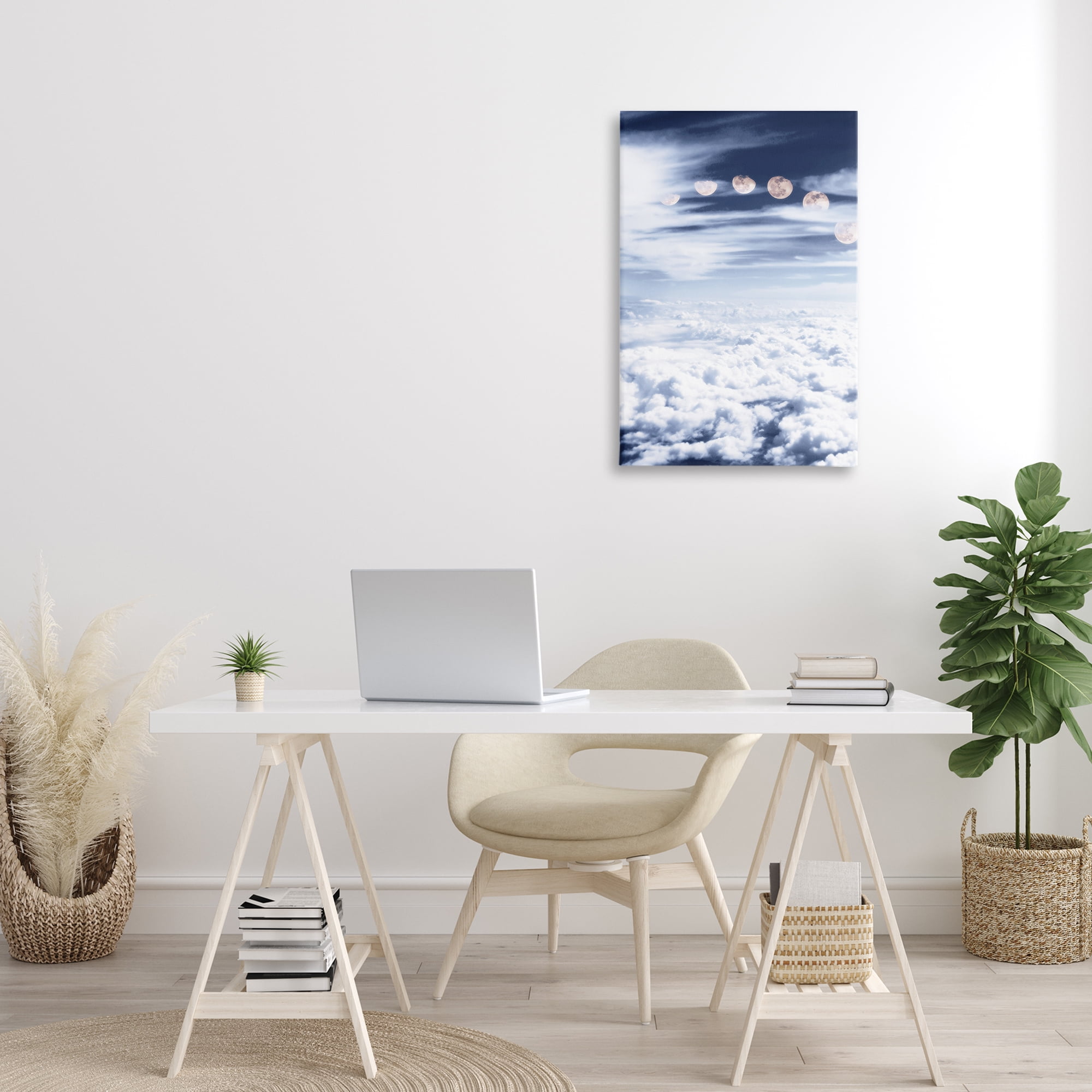 Stupell Industries Moon Phases Over Clouds Landscape Painting Gallery Wrapped Canvas Art Print Wall Art, 20 x 30