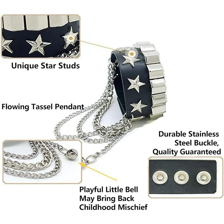 Leather Bracelet Combo Metal Star & Spike Inlay Grunge Leather Bracelet Combo Metal Star & Spike Inlay Grunge