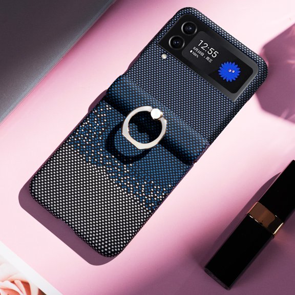 Compatible with Samsung Galaxy Z Flip 4 Phone Case,With Finger Ring Kickstand,Hinge Protection,Gradient Color Back,Ultra Slim Rugged Shockproof Thin Fit Durable Phone Case,Blue