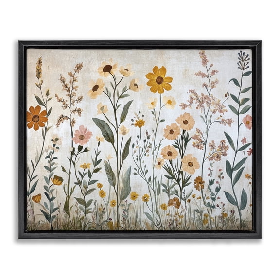 Stupell Industries Shabby Chic Growing Tall Wildflowers Black Floating Frame Canvas Art, 21 x 17, by Petals Prints Design