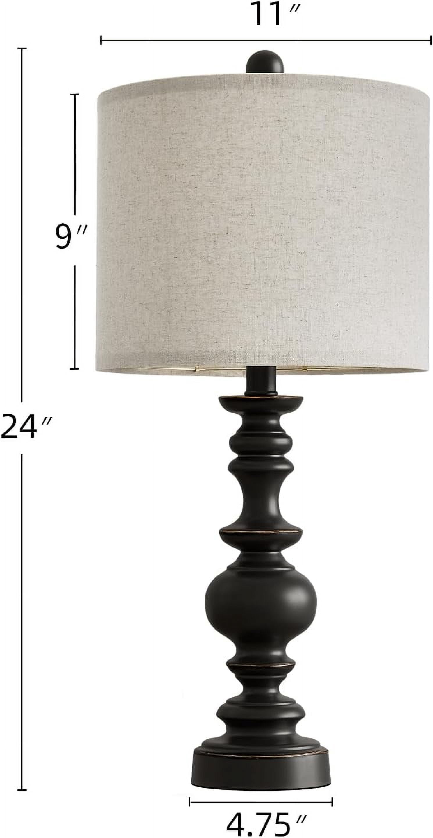 24 Inch Traditional Farmhouse Table Lamp Set of 2 Vintage Resin Nightstand Lamps with Linen Shades for Bedroom Living Room Office