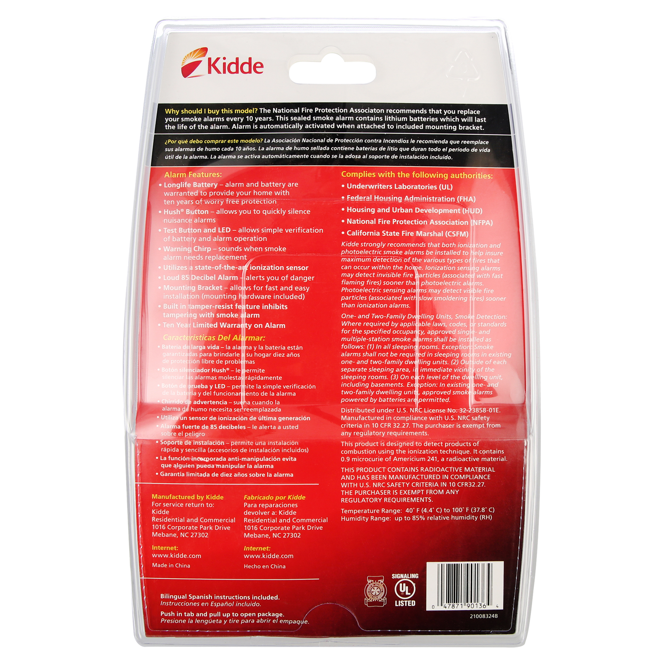 Kidde Battery Operated Ionization Smoke Detector with Lithium Battery & LED Lights, KIDDE - image 4 of 10