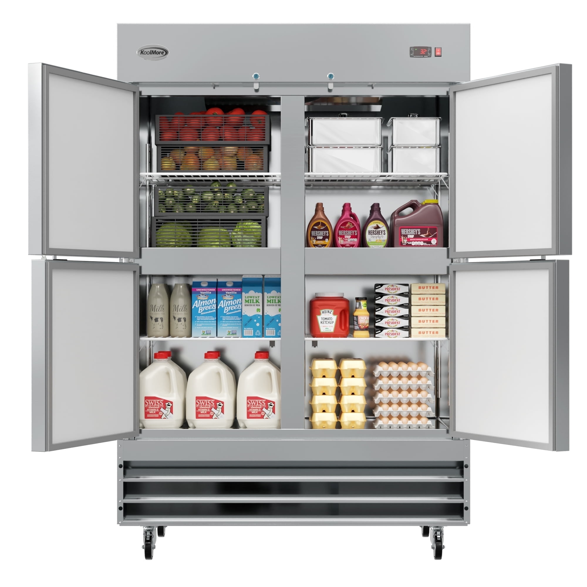 Koolmore 54" Commercial Stainless Steel Half Door Reach-In Refrigerator - Silver