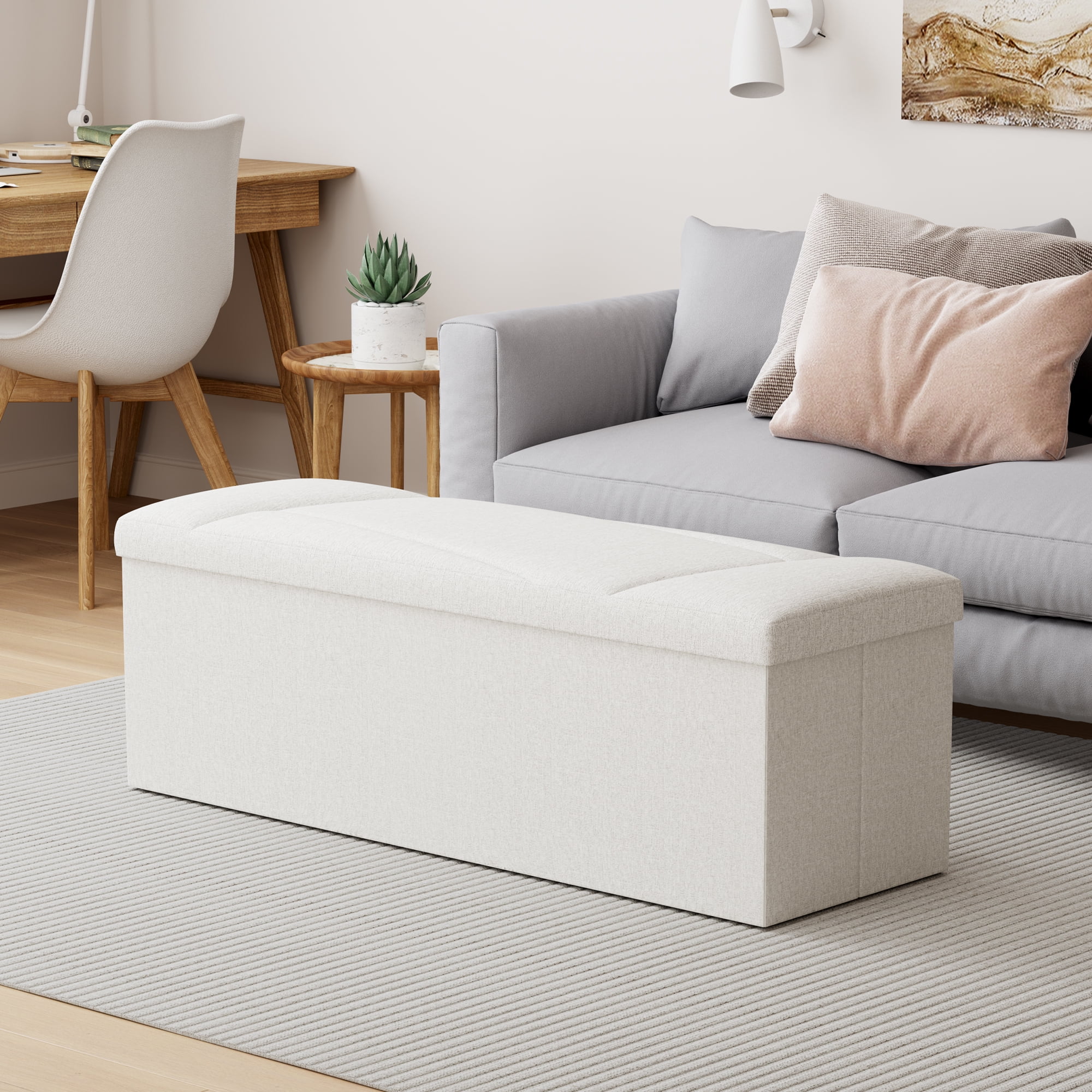 ZETDIY 43" Ottoman with Storage Folding Bench with Detachable, Beige