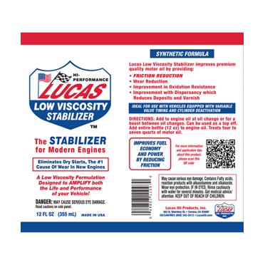 Lucas Oil 11097 12 Fl. Oz. Low Viscosity Stabilizer - 12/Case