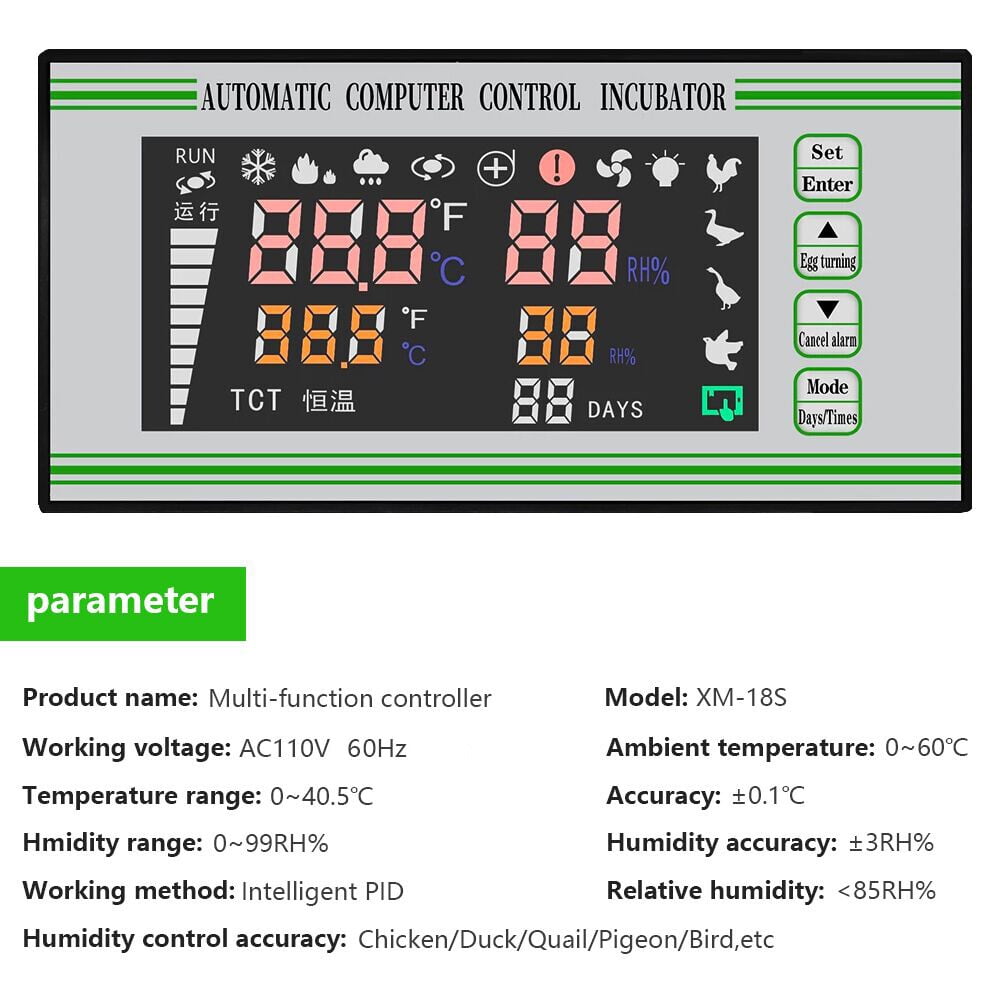 Digital Egg Incubator Automatic Temperature Humidity Controller Thermostat Digital Egg Incubator Controller Automatic Humidity Sensor Thermostat XM-18S
