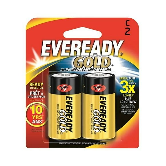 Eveready Flashlight Battery A93BP-2 Gold; Use With Remotes/Radios/Calculators And Motor Driven Toys; C-Type Alkaline Battery; 1.5 Volt; 1.031 Inch Diameter x 1.969 Inch Height; Pack Of 2
