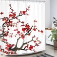 thumbnail image 5 of Red Floral Shower Curtain for Bathroom 60Wx72L Inch Cherry Blossom Flower Plum Asian Japanese Aesthetic Watercolor Traditional Weeping Branch Ink Scenery Waterproof Polyester Fabric Bathtub, 5 of 6