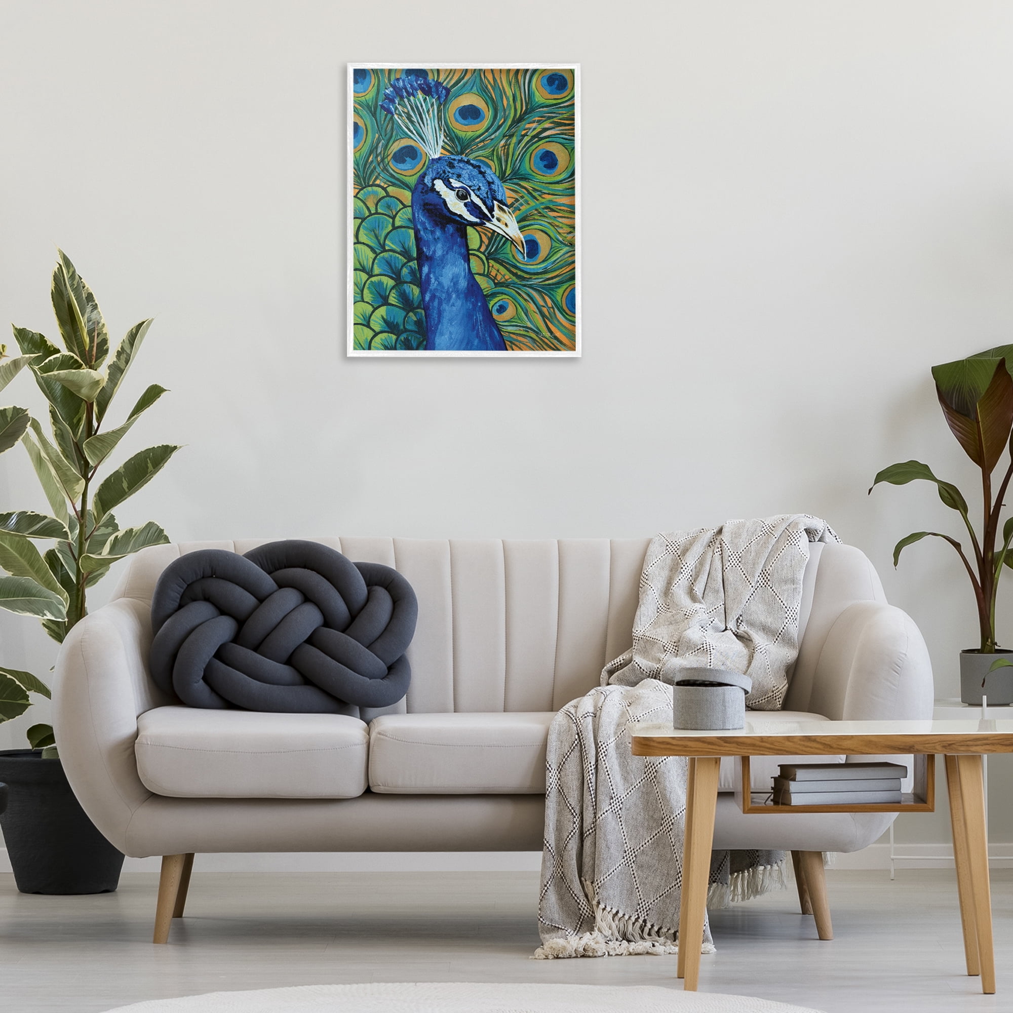 Stupell Industries Bold Peacock Feathers Pattern Animals & Insects Painting White Framed Art Print Wall Art, 24 x 30