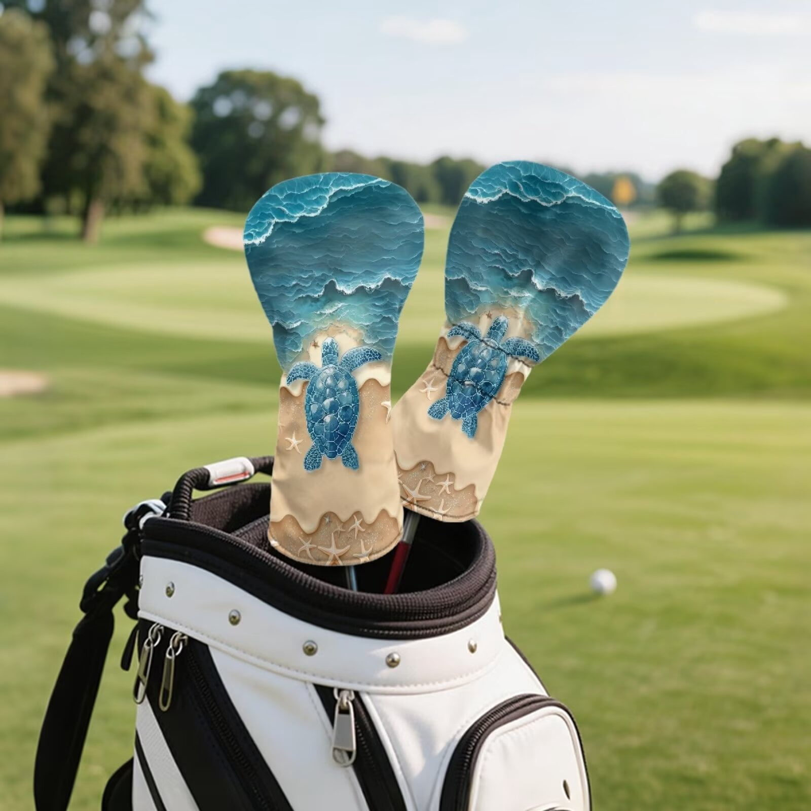 Uorisanigo Golf Club Head Covers Set of 3 Golf Club Covers for Driver, Woods and Hybrid, Accessories Premium PU Leather Beach Turtle Golfclub Headcovers, Gifts for Men Women