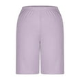 thumbnail image 3 of Womens Workout Shorts Casual Bermuda Shorts Stretch Waist Summer Elastic Waistband With Pockets Solid Shorts Light Purple M, 3 of 6