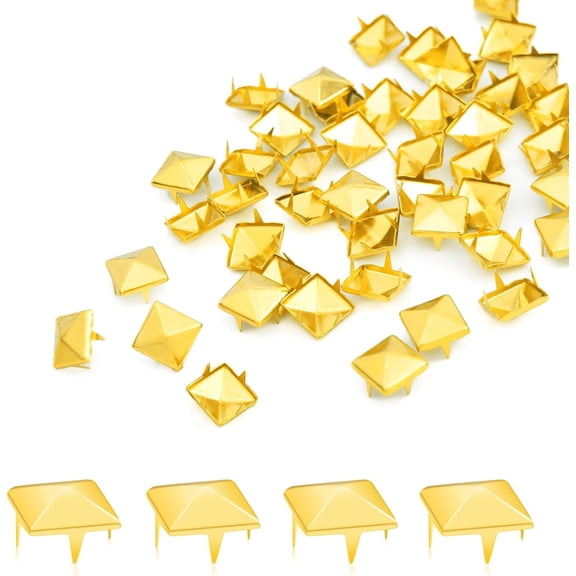 500Pcs 10mm Square Pyramid Studs for Clothing, Metal Claw Nailhead Spike Rivets Studs for Punk Rock Clothing Leather Shoes Bag DIY Craft Accessories (Gold)