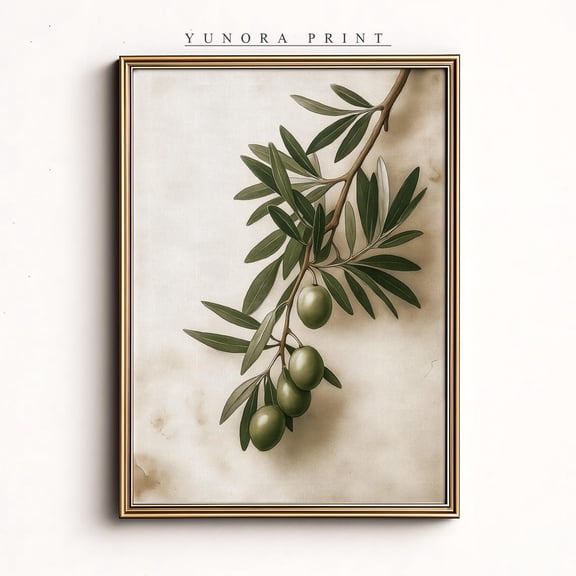 Olive Branch Botanical , Minimalist Green Wall Art, Vintage Nature Unframed Paper Print