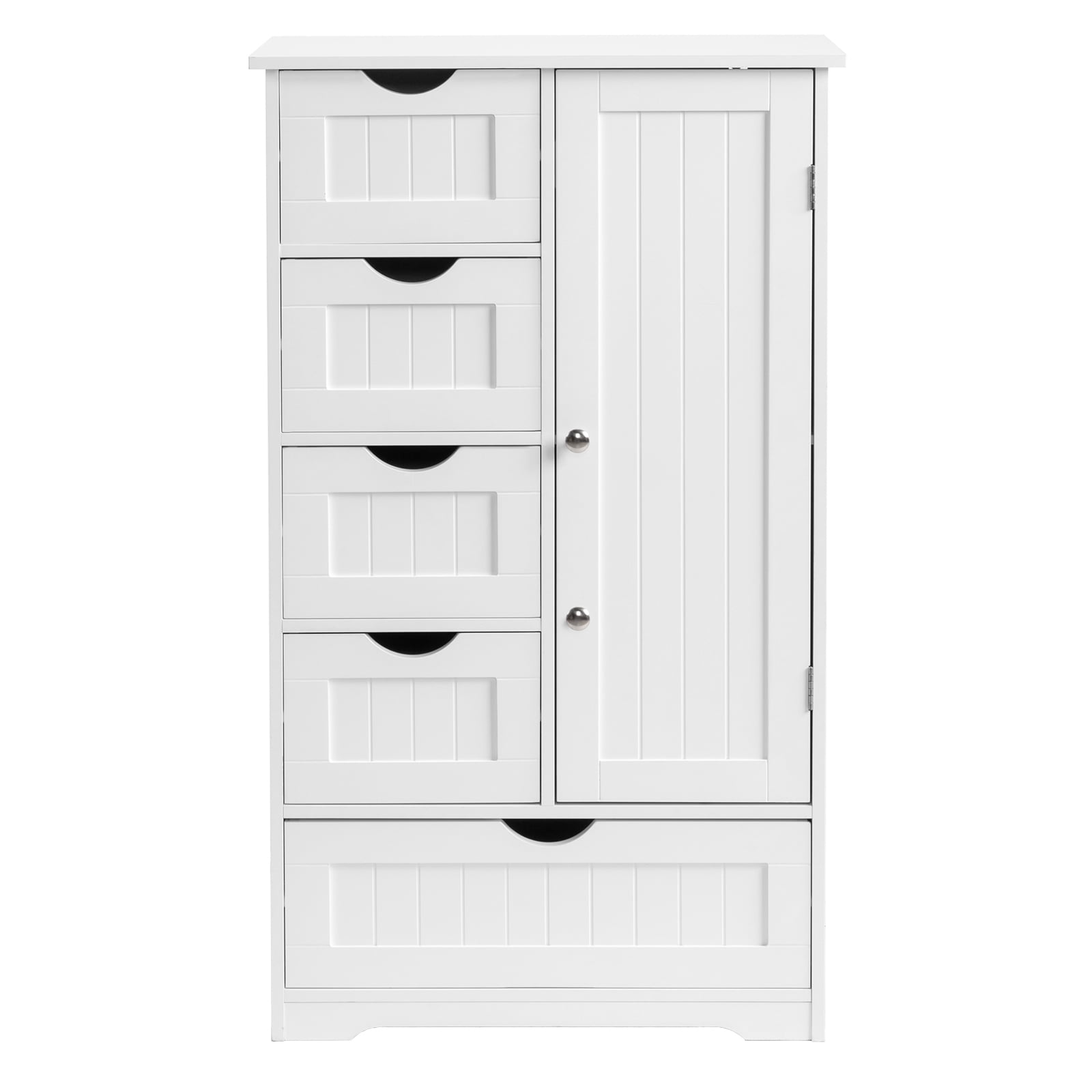 Ktaxon Wooden Bathroom Floor Cabinet, Side Storage Organizer with 5 Drawers, 1 Cupboard & 2-Shelves, White