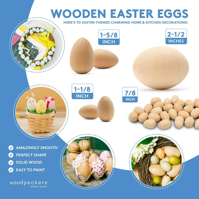 6 Quality Wood Easter Eggs to Paint, Smooth Wooden Eggs for Crafts, Wood Eggs for Crafts & Easter Decor 2-1/2 in, by Woodpeckers, Men's