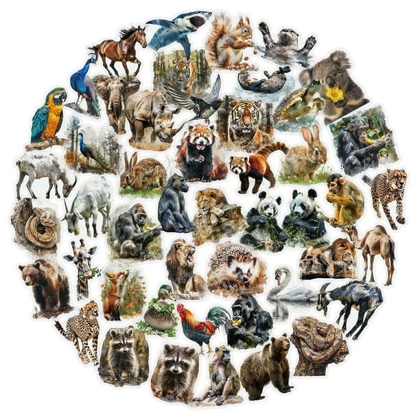 Pegatinas para niños de vinilo transparente, impermeables, 50 unidades, animales