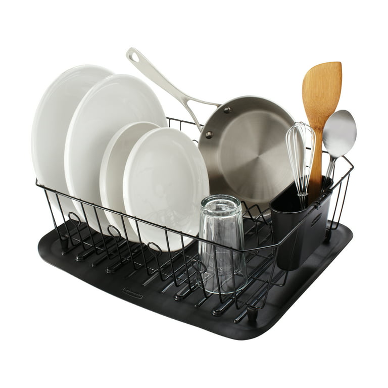 Rubbermaid Dish Rack with Utensil Holder for Kitchen Countertop, Large,  Black