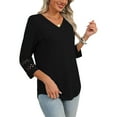 thumbnail image 6 of Besolor 3/4 Length Sleeve Tops Women V Neck Lace Tunic Shirts Casual Ladies Going out Dressy Blouses, 6 of 9