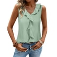 thumbnail image 3 of Camiseta sin mangas Gaharu de gasa verde lima con cuello en V para mujer, 3 of 7