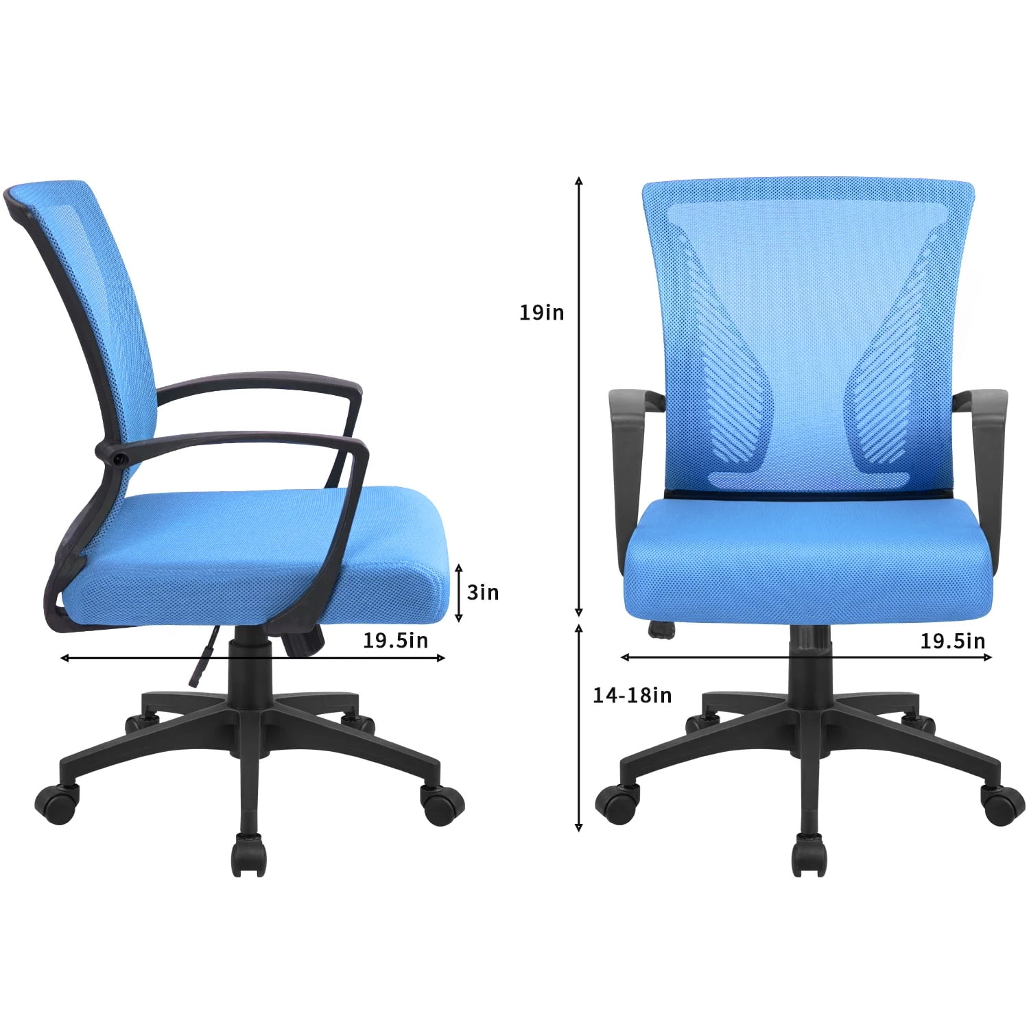 Furmax Office Mid Back Swivel Lumbar Support Desk, Computer Ergonomic Mesh Chair with Armrest, Blue
