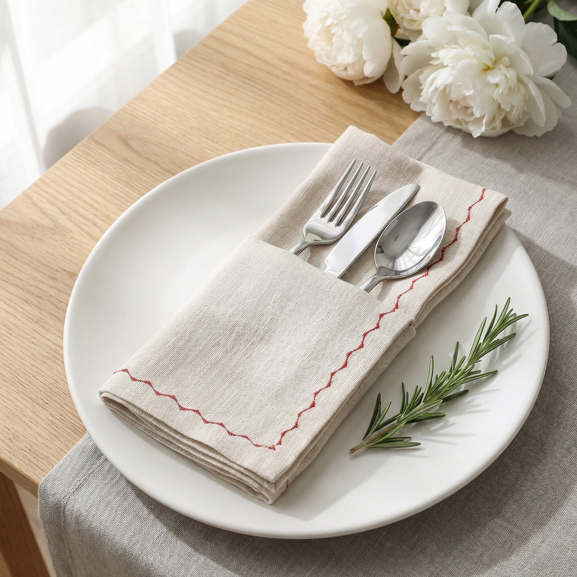 Unique Bargains 6Pcs Linen Washable Reusable Cloth Napkins Oatmeal 20x20inch