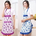 thumbnail image 4 of opvise Women Bib Floral Print Bowknot Kitchen Restaurant Cooking Pocket Dress Apron Purple, 4 of 8