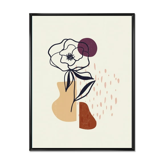 Designart 'Minimalist Shapes With Ancient Flower I' Modern Framed Canvas Wall Art Print