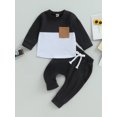 thumbnail image 2 of Bagilaanoe 2Pcs Toddler Baby Boy Long Pants Set Contrast Color Long Sleeve Sweatshirt Pullover Tops + Drawstring Sweatpants 6M 12M 18M 24M 3T Kids Casual Sweatsuits, 2 of 8