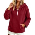 thumbnail image 3 of Half-Zip Hoodies for Women Zaewscy Fashion Women's Solid Color Winter Long Sleeve Imitation Half-zip Hooded Sweatshirt Red XXL, 3 of 6