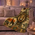 thumbnail image 6 of Ochre Safari Lion Collage Scene, Warm Rustic Geometric Style for Wildlife Lovers, Sun Animal Pattern Theme and Christmas Gift, Cozy Flannel Blanket for Bedroom Living Room, Home Decor, 6 of 9
