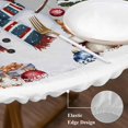 thumbnail image 3 of Grey Christmas Round Tablecloth, Fitted Table Cover with Elastic for 55"-60" Round Tables, Snowman Xmas Tree Poinsettia Balls Squirrel Table Cloth Outdoor Indoor Dinning Party Waterproof Tablecloths, 3 of 7