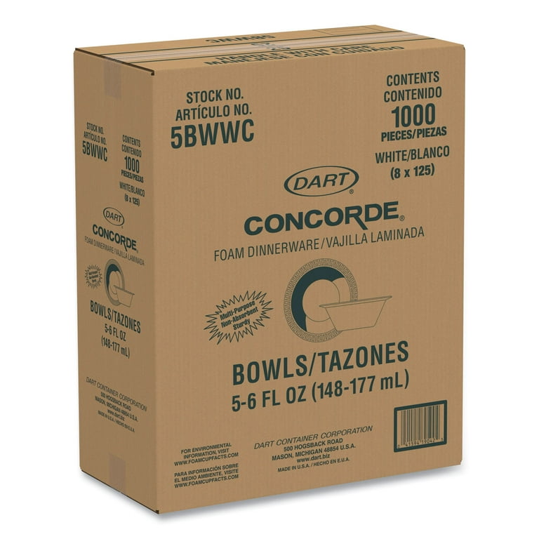 Concorde Non-Laminated Foam Bowl, 12 oz, White, 125/Pack, 8 Packs/Carton Concorde Non-Laminated Foam Bowl, 12 oz, White, 125/Pack, 8 Packs/Carton