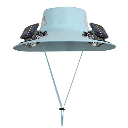 GJX Solar Fan Hat with 2 Fans Extra Wide Brim Outdoor Women Men Solar Powered Fishing Sun Hats UPF 50+ UV Protection