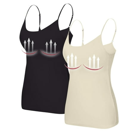 2 Piece Bra Tank Tops for Women Camisole Adjustable Spaghetti Strap Shelf Bras Yoga Workout Basic Padded Undershirts