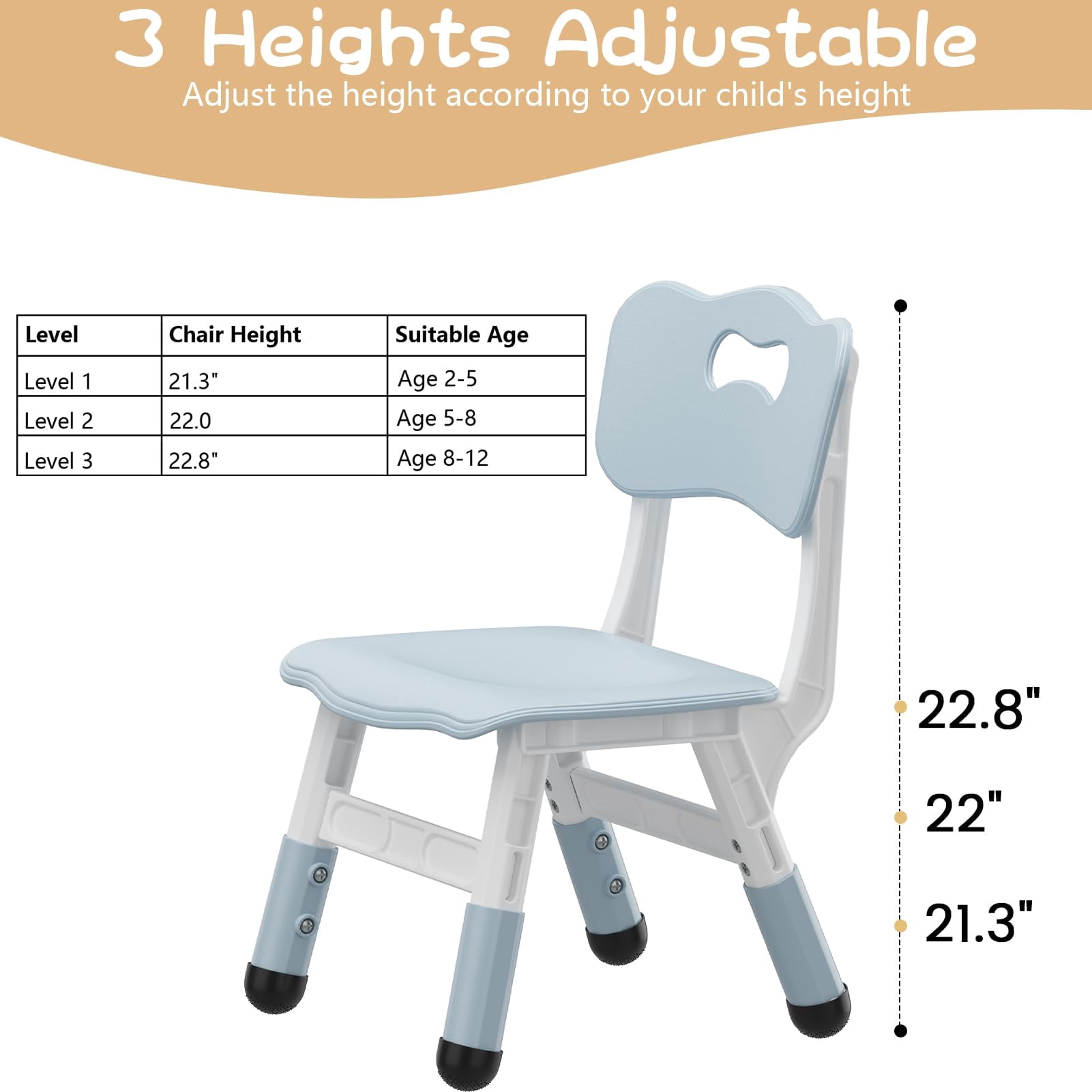 TROPOW Kids Chair, 3 Level Height Adjustable Kid Chair, Plastic Toddler Chairs for Children Boys Girls Age 2-6, Suitable for Home Family Classroom Nursery Indoor Use (2 Pack, Light Gray)