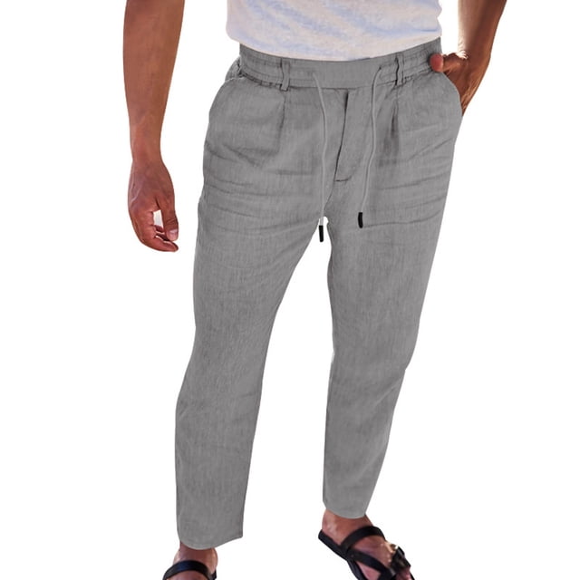 Zszcpp Work Pants Men Long Trendy Thin Pure Color Overalls Pocket Sport Ankle Length Trousers Casual Trouser Linen