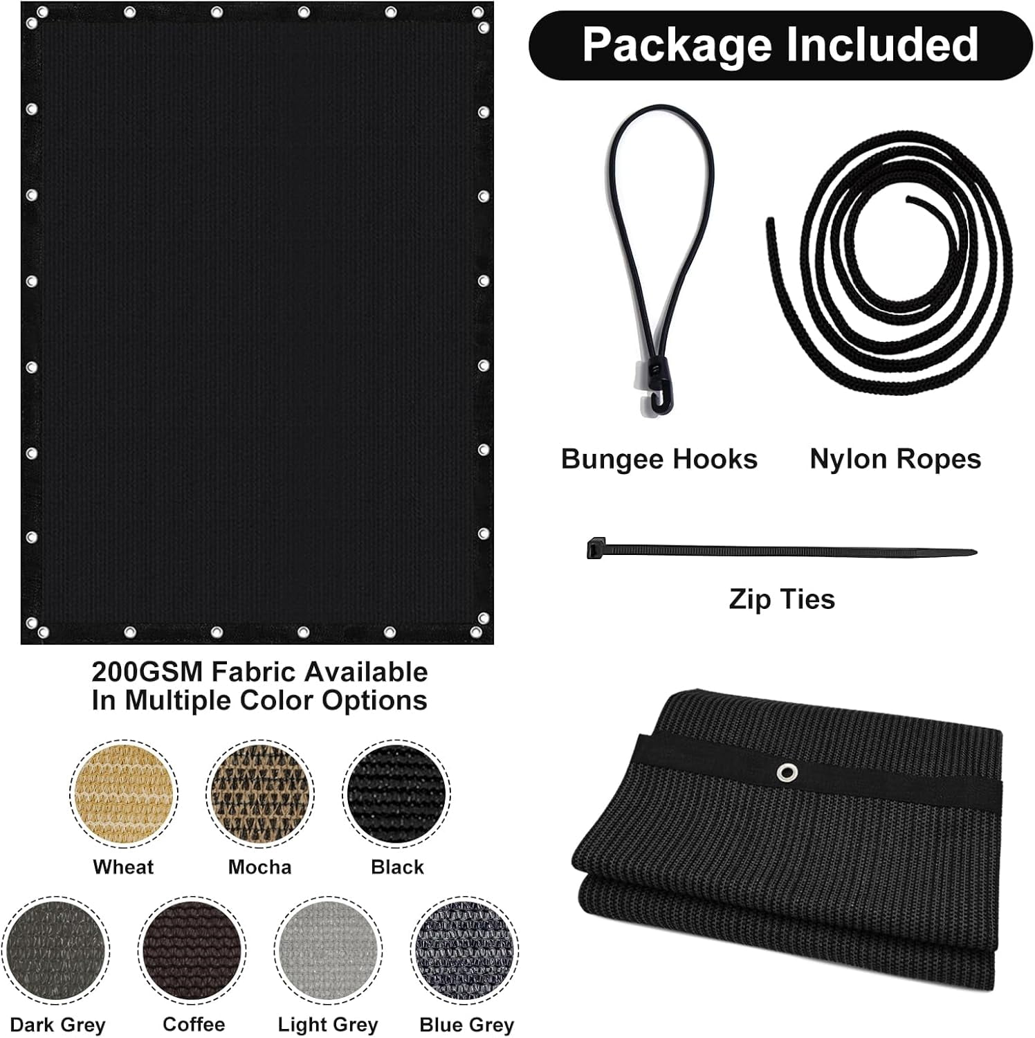 Shade&Beyond 10'X16'Sun Shade Cloth, 90% Pergola Shade Cover Canopy with Grommets, Sun Screen Fabric Tarp for Patio, Outdoor, Garden, Backyard,Black