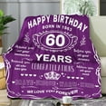 thumbnail image 5 of Kainsy 60th Birthday Gifts For Women 1965,Birthday Throw Blanket,Gifts for Women Turning 60, 60 Year Old Birthday Gifts,60th Birthday Decoration for Mom Wife Grandma Best Friends,Purple(30"x40"), 5 of 7