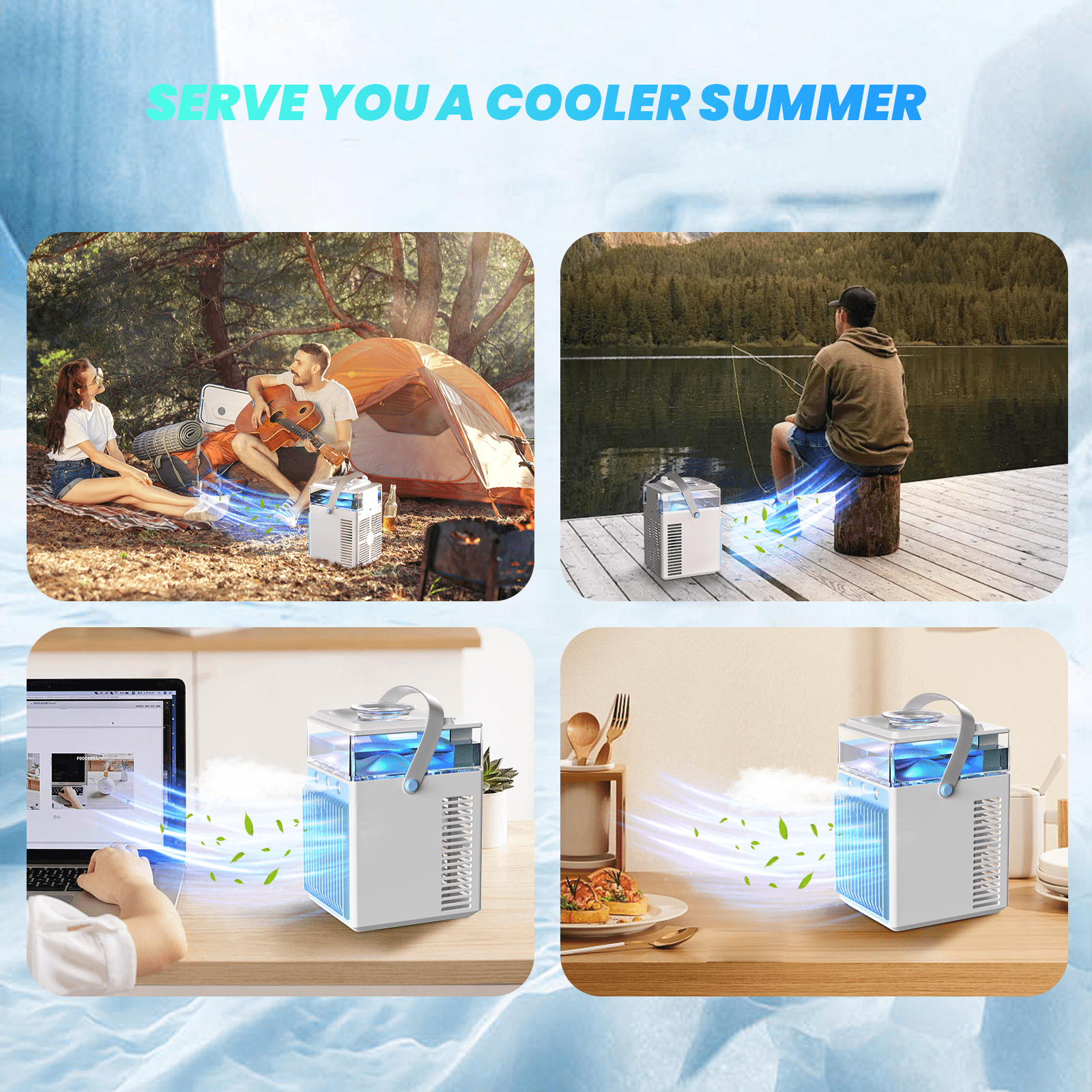 Portable Air Conditioners Fan,4 in 1 Rechargeable Mini Air Conditioner, Air Cooler LED Humidifier,3 Speeds Mini AC Evaporative Personal Air Conditioner Cooling Fan for Office Bedroom Outdoor