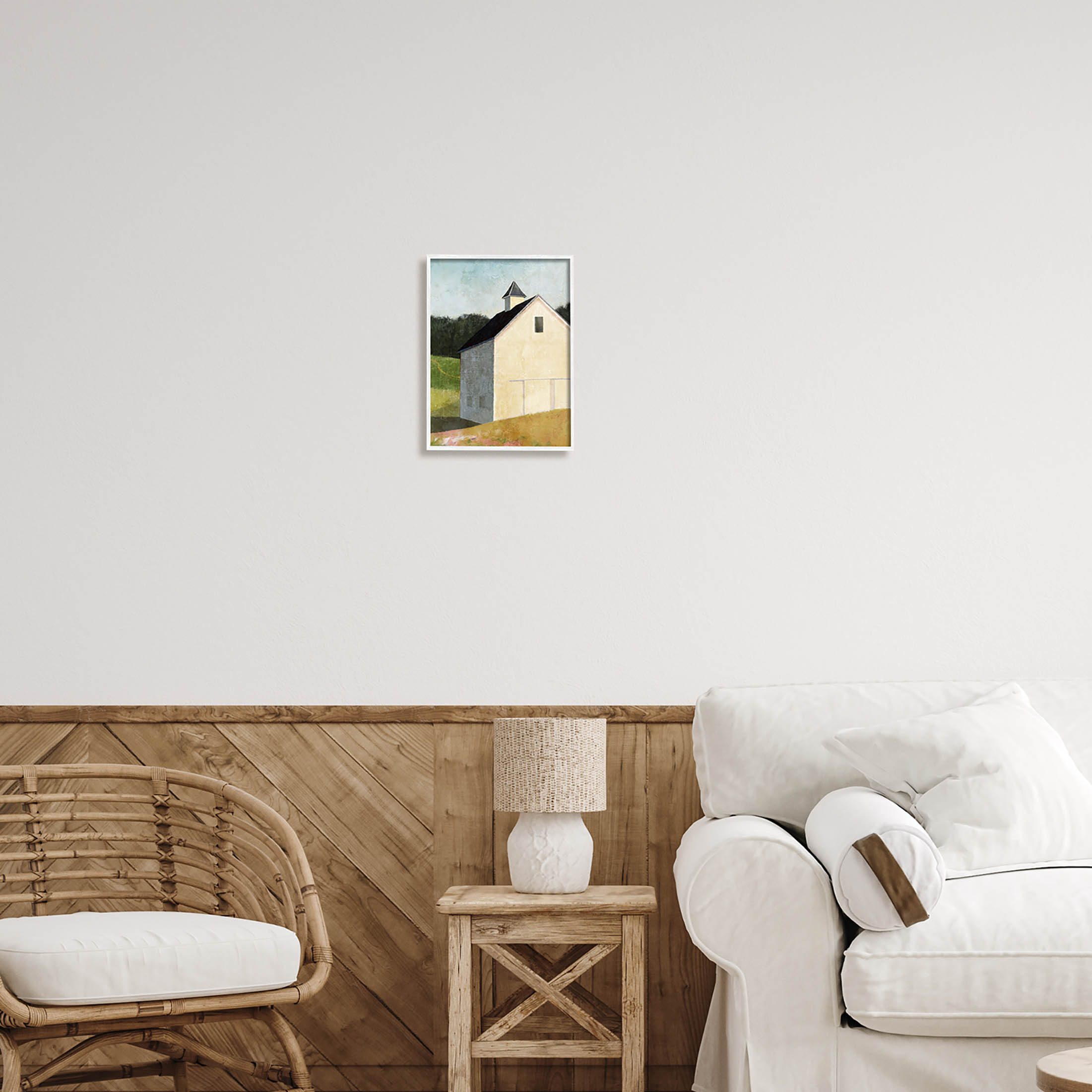 Stupell Industries Countryside Hills Barn Scenery Painting White Framed Art Print Wall Art, Design by Suzanne Nicoll