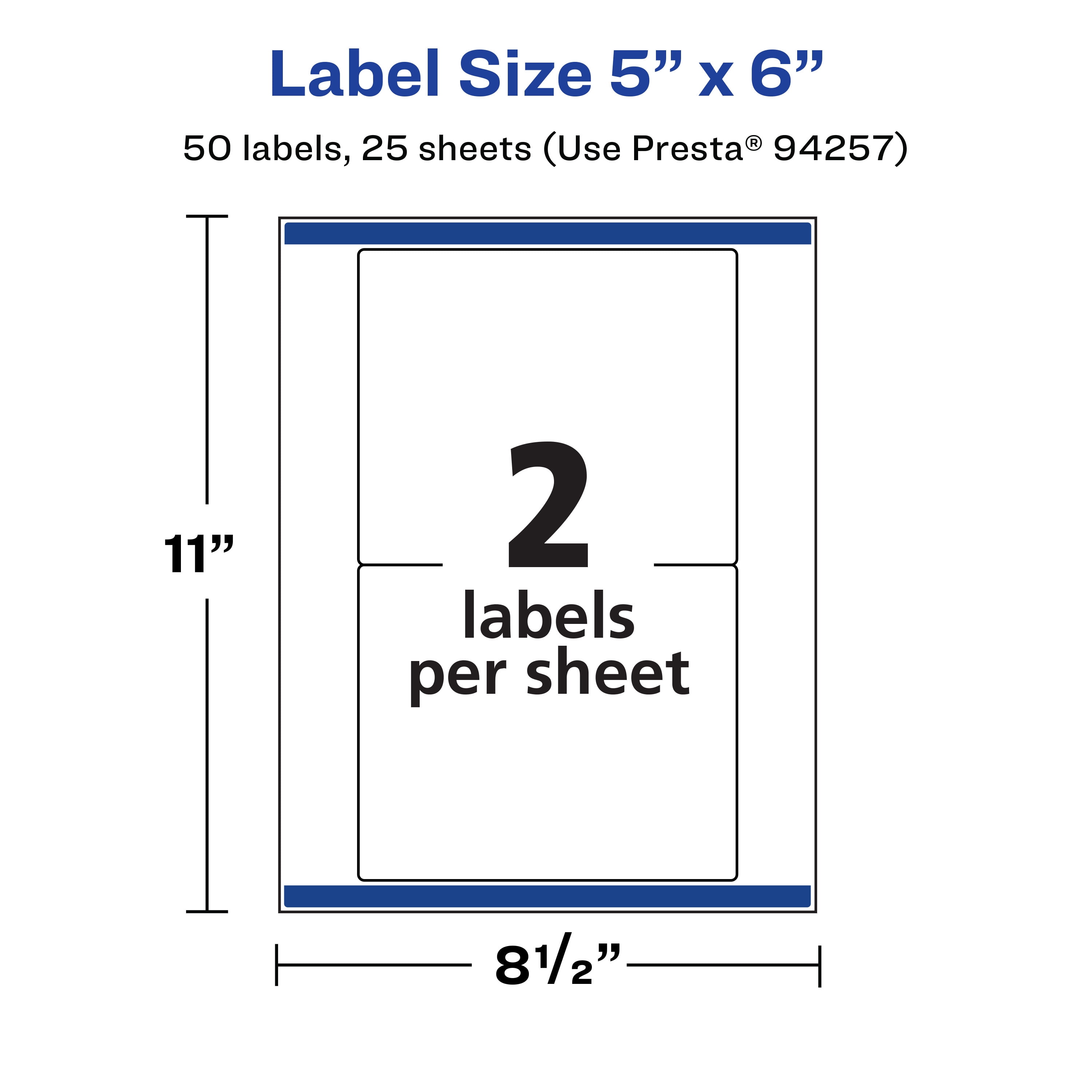 Avery Matte White Rectangle Labels, 5" x 6", 50 Labels