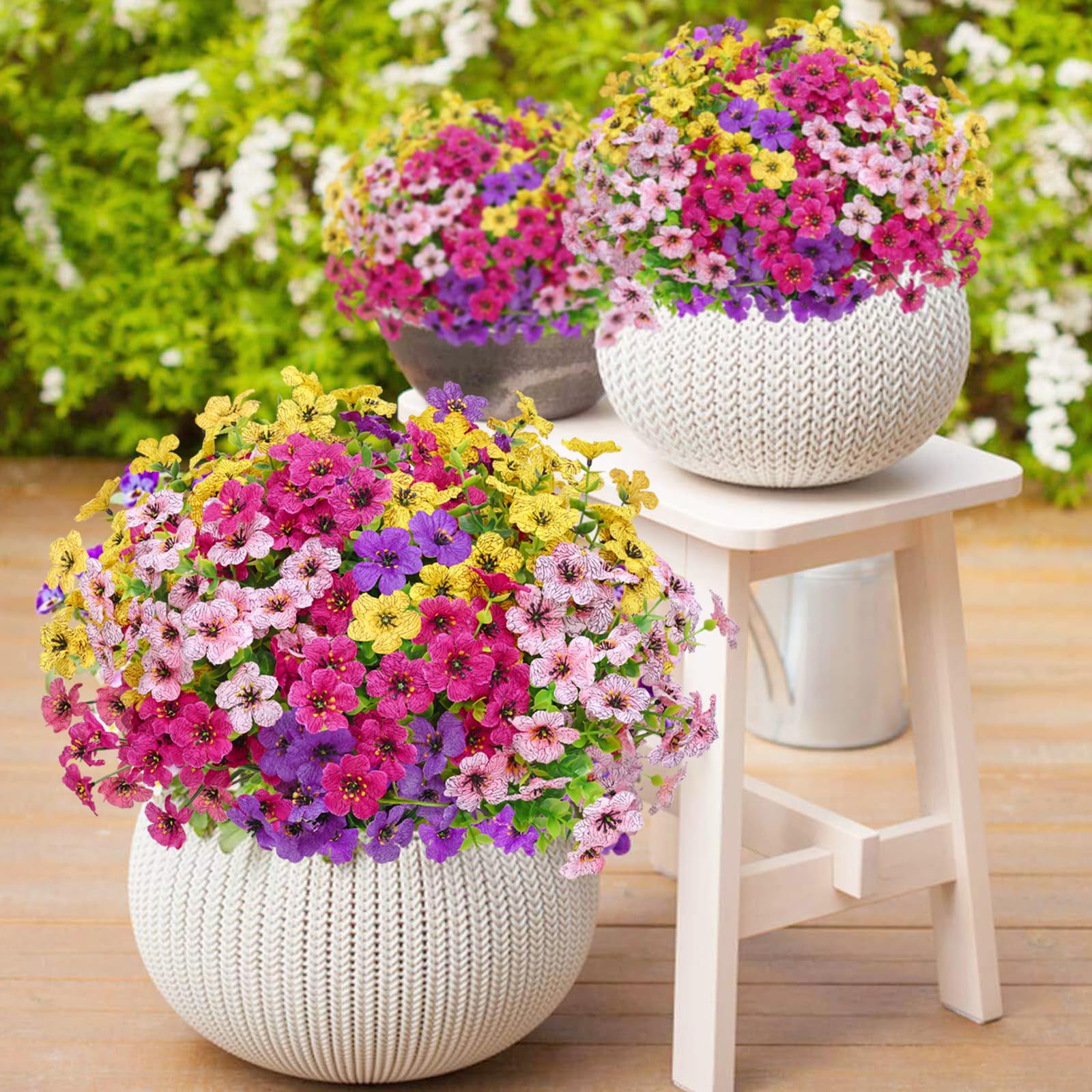 Lyacmy 24 Bundles Artificial Flowers for Outdoors, UV Resistant Fake Outdoor Flowers Plants for Outside Home Garden Porch Patio Yard Decor