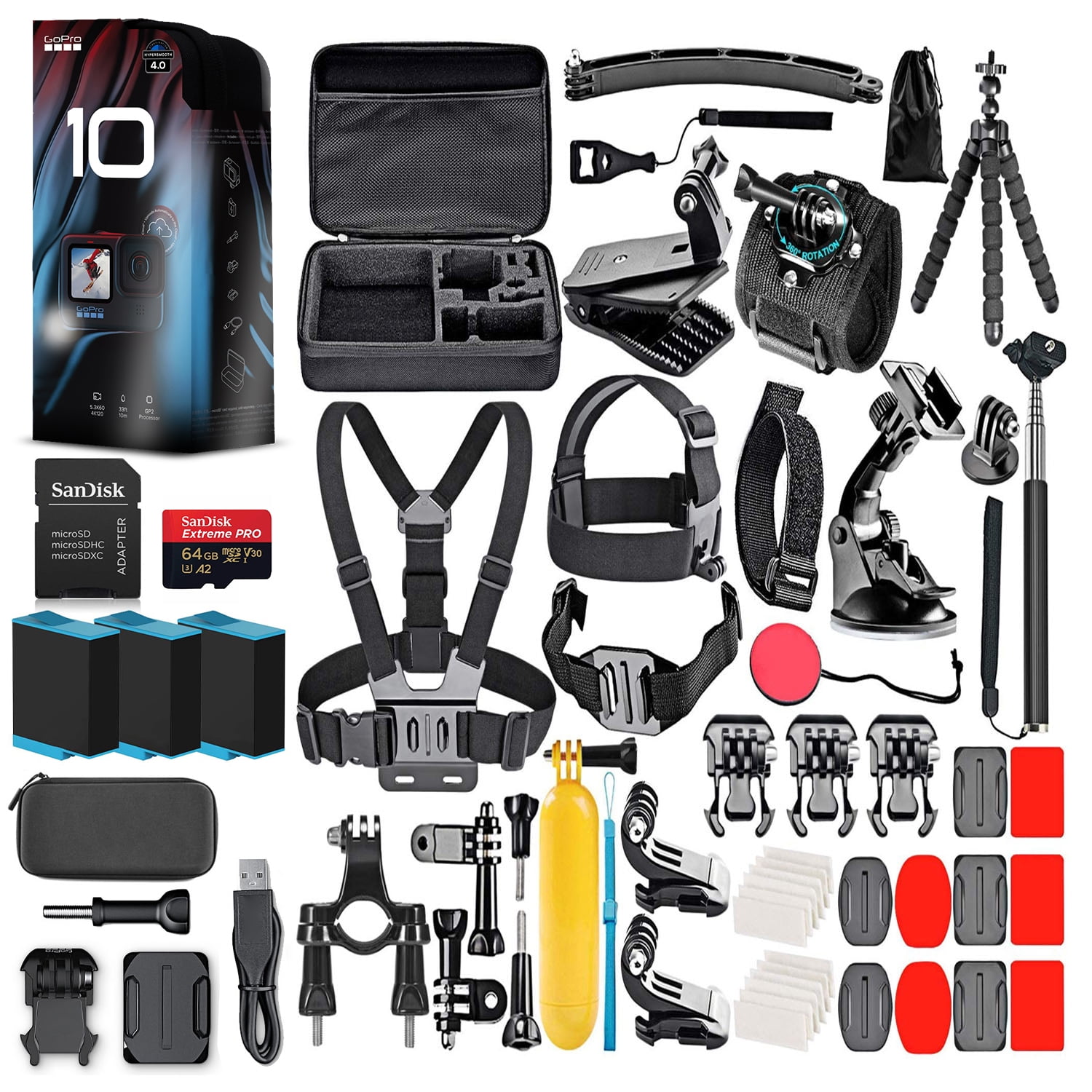 Live Streaming Stabilization with 50 Piece Accessory Kit Loaded Bundle Silver HERO7 Silver 4K Waterproof Action Camera Touch Screen 4K HD Video 10MP Photos GoPro 