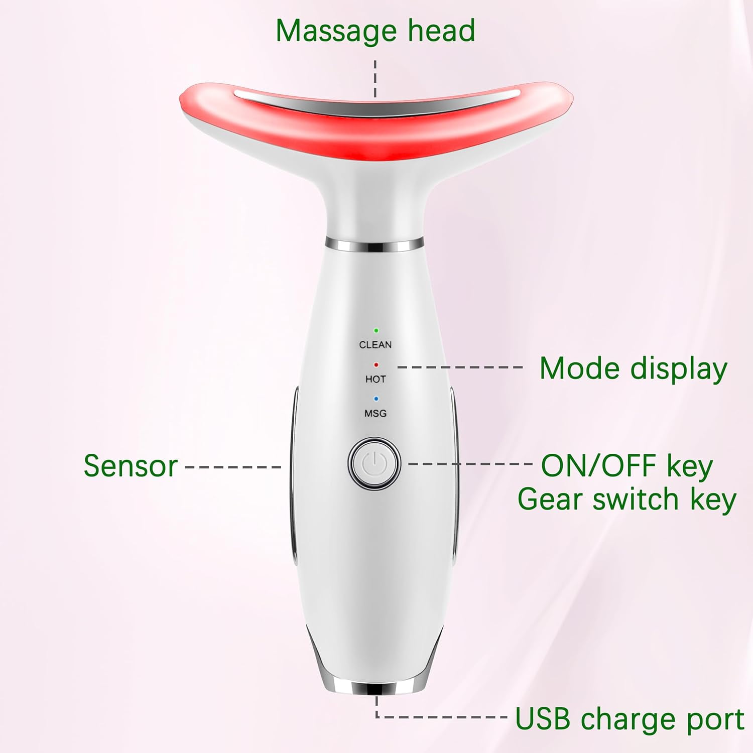 7-in-1 Massager, Portable Skin Care Massage Tool for Home Use, Micro-Glow Facial and Neck Massager for Skin Care (White)