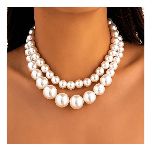 DESIGNICE Pearl Choker Necklaces for Women Faux Pearl Necklaces Summer Layered Pearl Necklace Big Chunky Pearl Necklace Fashion Jewelry Gifts,Trendy Layered Pearl Necklaces for Women